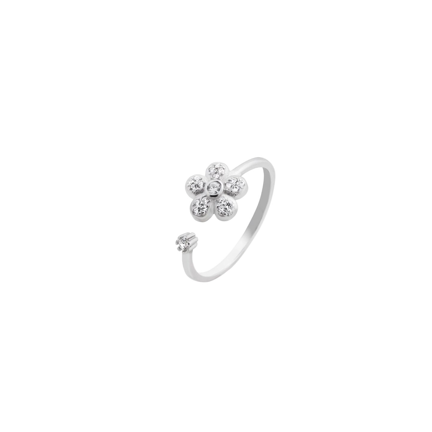 Diamond Flower Open Ring – Golden Bloom with Starry Sparkle
