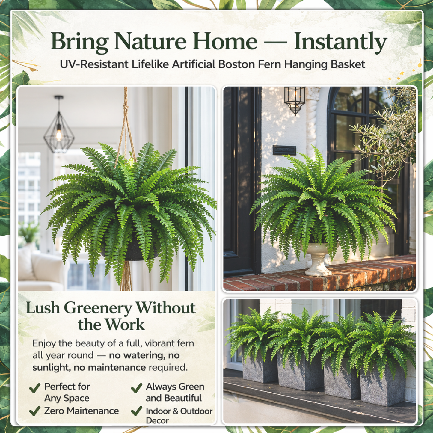 🌱 UV-Resistant Lifelike Artificial Boston Fern