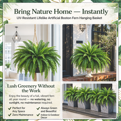 🌱 UV-Resistant Lifelike Artificial Boston Fern