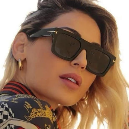 'T' Design Square Frames Oversized Black Sunglasses