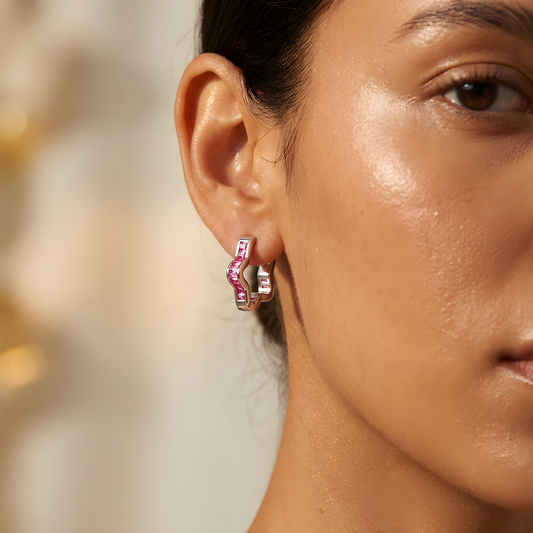 Ruby Baguette Star Hoop