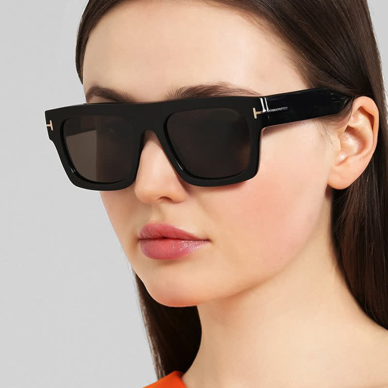 'T' Design Square Frames Oversized Black Sunglasses