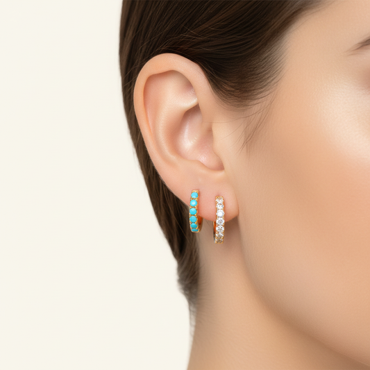 Diamond and Turquoise Huggies