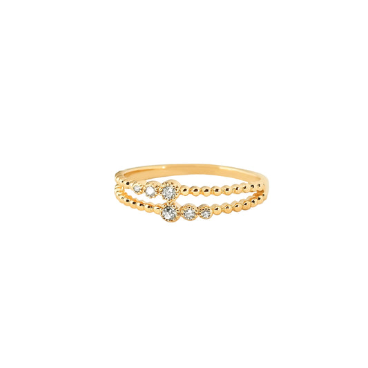 Double Row Beaded Diamond Ring – Golden Dots & Sparkling Whispers