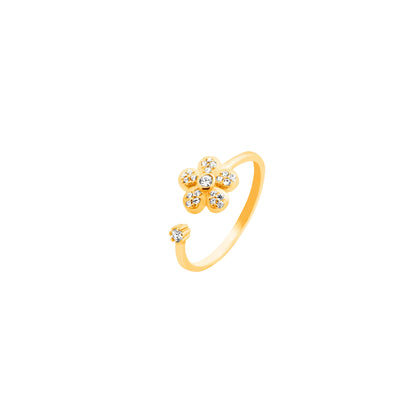 Diamond Flower Open Ring – Golden Bloom with Starry Sparkle