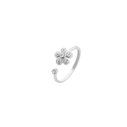 Diamond Flower Open Ring – Golden Bloom with Starry Sparkle