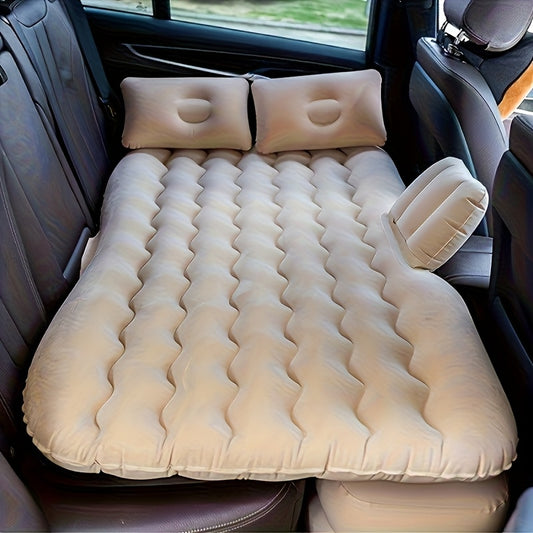 1pc Portable Inflatable Car Air Mattress, PVC Material, Light Beige-Friendly, for Rear Seat Sleeping, Outdoor Camping Travel Cushion Bed, Inflatable Bed for Camping, Self Inflating Air Mattress, Inflatable Mattress with Built In Pump
