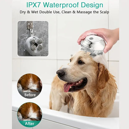 Pet Head Electric Massager for Cats and Dogs, 4 Silicone Heads with 96 Nodes, 3 Speed 360° Kneading Vibration, Relax Muscles Improve Circulation